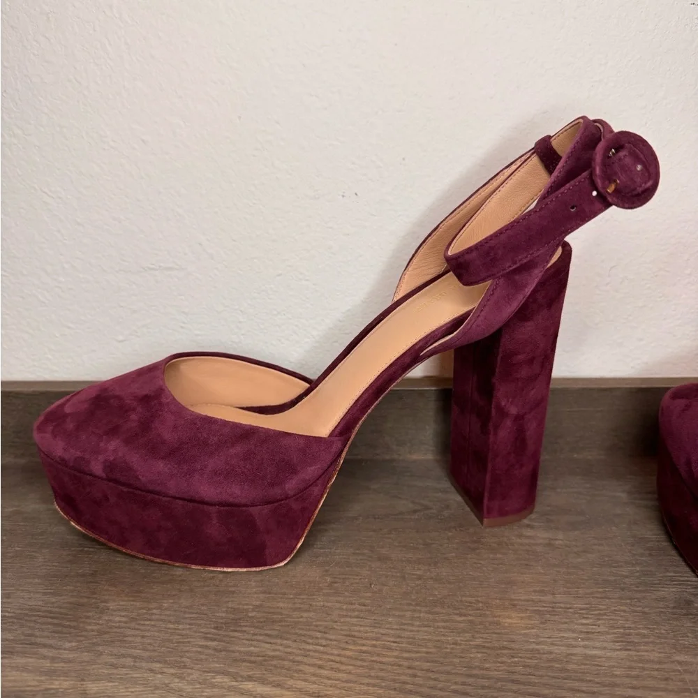 NEW Veronica Beard Magda Merlot Suede Platform Ankle-Strap Heels SZ 10